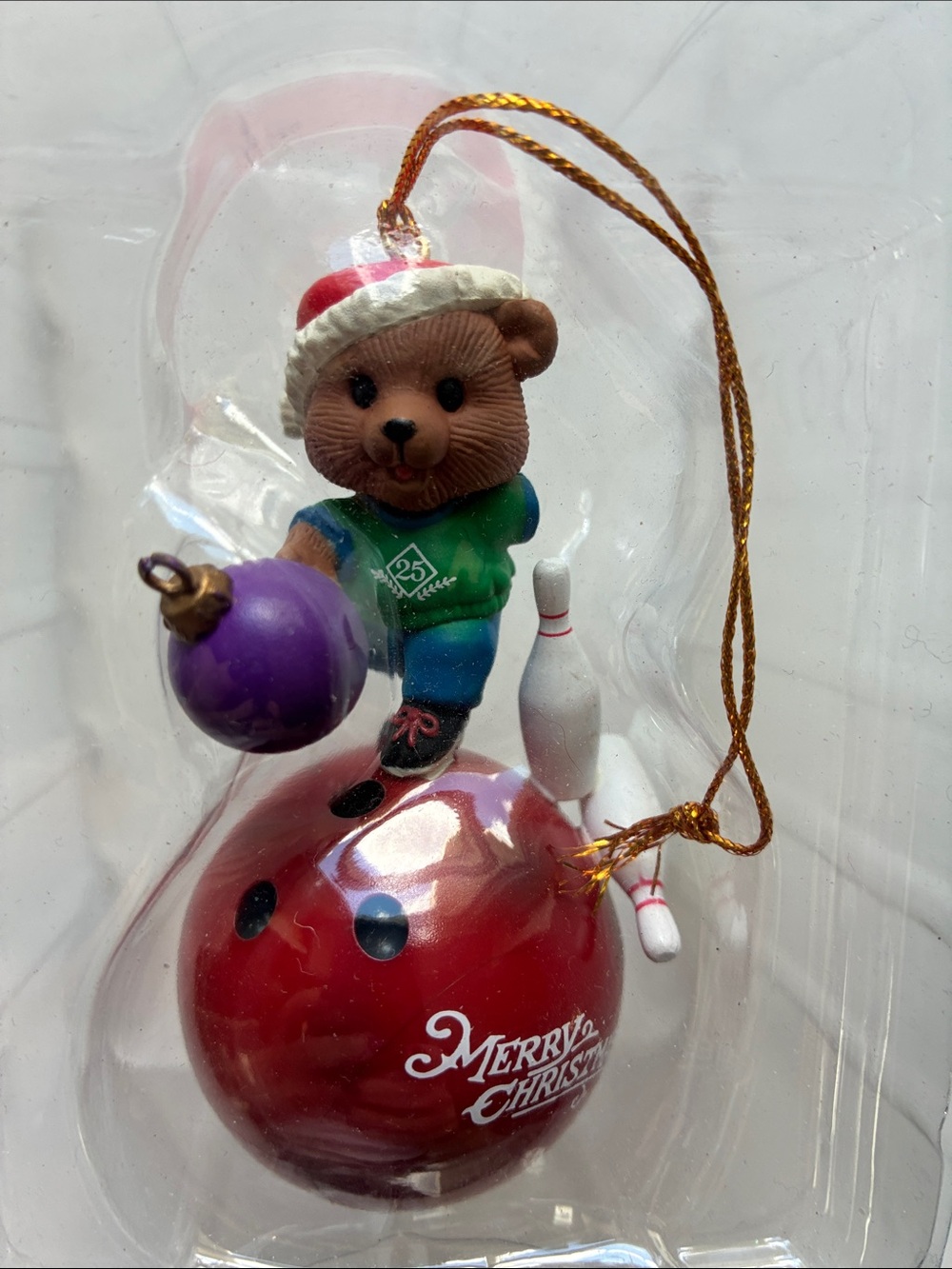 Vintage 1994 Lustre Fame Christmas Bowling Bear Ornament In Box